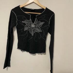Black Embroidered long sleeve fitted Minga Top